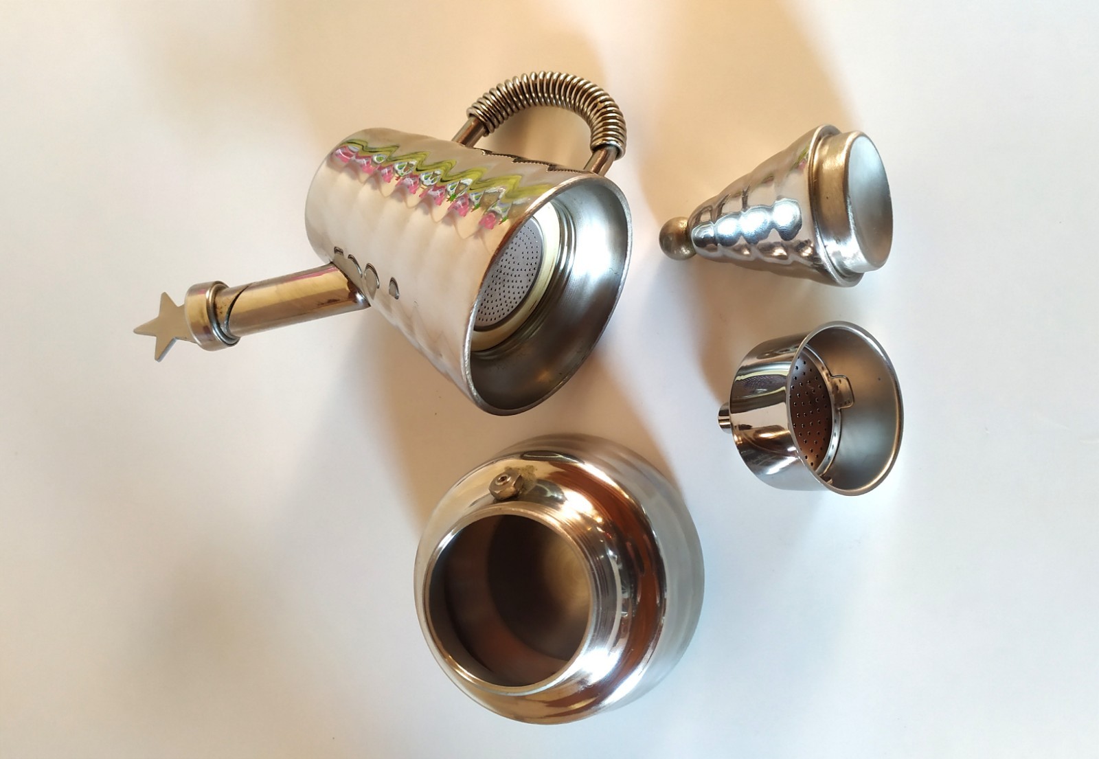 Vintage STELLA coffee maker 2 pcs ARCHIMEDE design Italy mocha stainless steel alessi bialetti