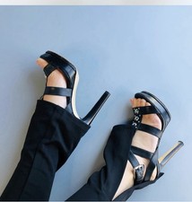 Michael Kors Black and Silver Studded Platform High Heels Strappy SandalsSize 4