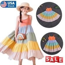 Baby Kids Girls Sleeveless Spaghetti Strap Clothes Rainbow Sundress Summer Dress