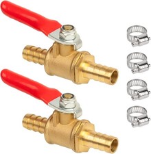 2 Pack 5/16" Barb Shut-Off Ball Valve Brass Fitting with 4 Clamps US