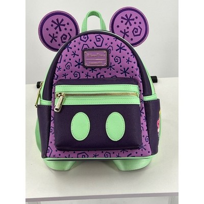 Disney Parks Loungefly Mad Tea Party Mickey Mouse Mini Backpack Purple Green
