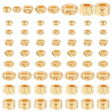PH PandaHall 80pcs 18K Gold Plated Beads 8 Styles Flat Round Small, yellow