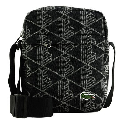 LACOSTE Vertical Camera Bag Umhängetasche Tasche Mono Jacquard Denim Noir Neu