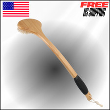 Stiff Boar Bristles Bamboo Curved Back Scrub Brush for Shower Antiskid Body Bath