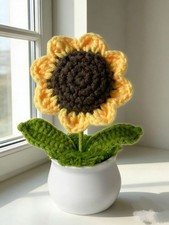 Handmade Crochet Sunflower Pot  Cheerful Home Decor  Perfect Gift