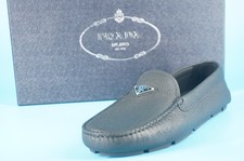 Prada Mens Black Leather Triangle Logo Penny Loafers SZ 9.5 Slip on 995