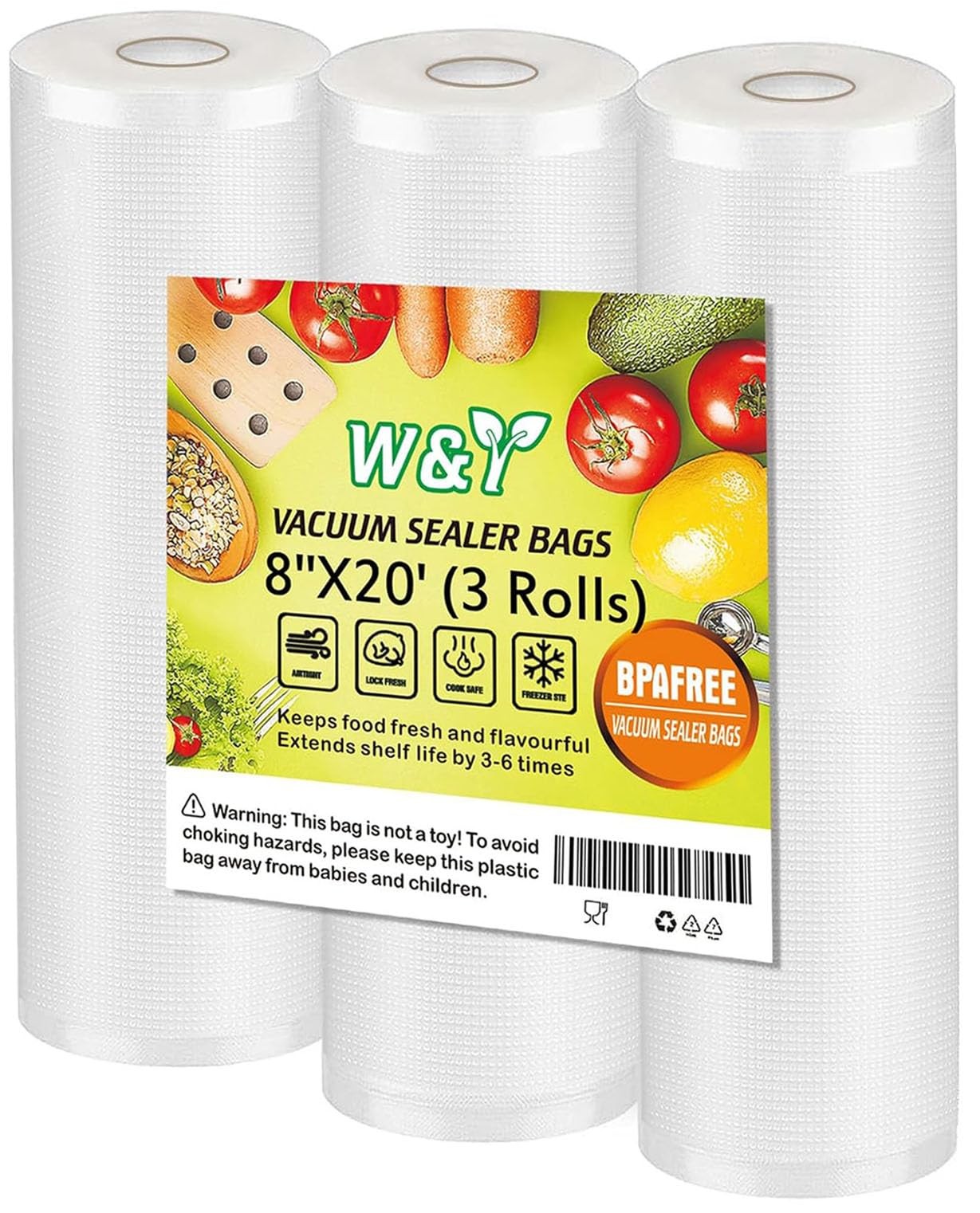 Vacuum Sealer Bags 8x20 Feet 3 Rolls Heavy Duty Sous Vide Food Storage