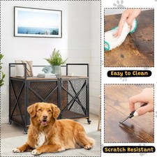 Dog Crate Furniture - Dog Cage End Table for Medium Large Dogs with 360  Wheels