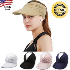 Women Turban Sun Visor Hat Cap Sports Wide Brim Stretchable Golf Hijab Ponytail