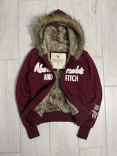 Vintage Abercrombie  Fitch Fur Lined Hoodie Maroon Y2K