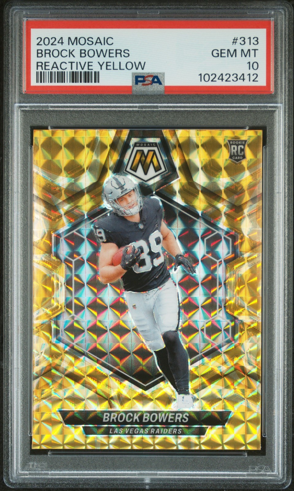 Brock Bowers (RC) - 2024 Panini Mosaic #313 Yellow Reactive PSA 10 Gem - Raiders