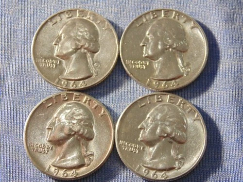 Lot of 4 - Washington Silver Quarters Uncirculated - 3-1964 p & 1-1964 d   AS25