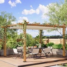Outdoor Aluminum Pergola w/Retractable Canopy, Reinforced 4-Sided Base Modern