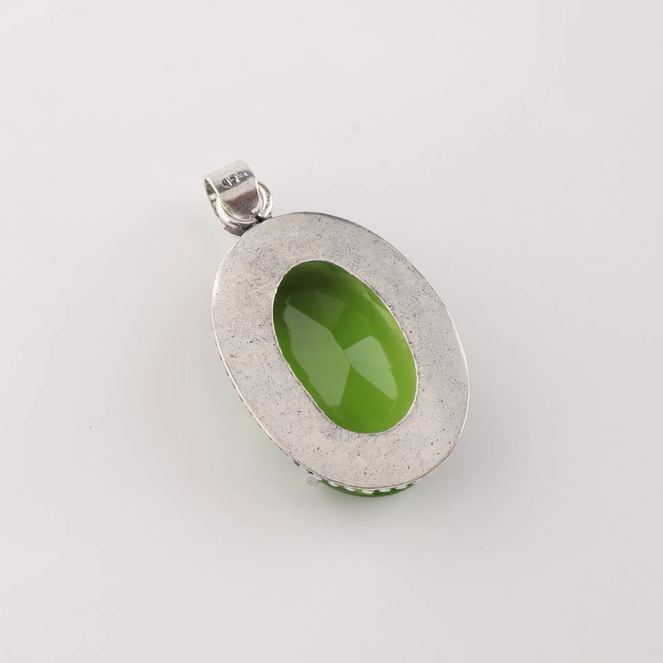 Peridot Gemstone Silver Designer Pendant 1.75" 925 Sterling Silver Jewelry Gift - Image 4 of 4