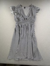 SHEIN Women’s Size Large Blue & White Striped Surplice Neck Smocked Mini Dress