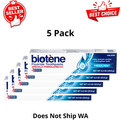 (Pack of 5) Biotene Original Dry Mouth Fluoride Toothpaste, Fresh Mint, 4.3 Oz