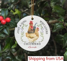 Personalized Chicken Ornament For Christmas Tree, Just A Girl Who Loves Chick...