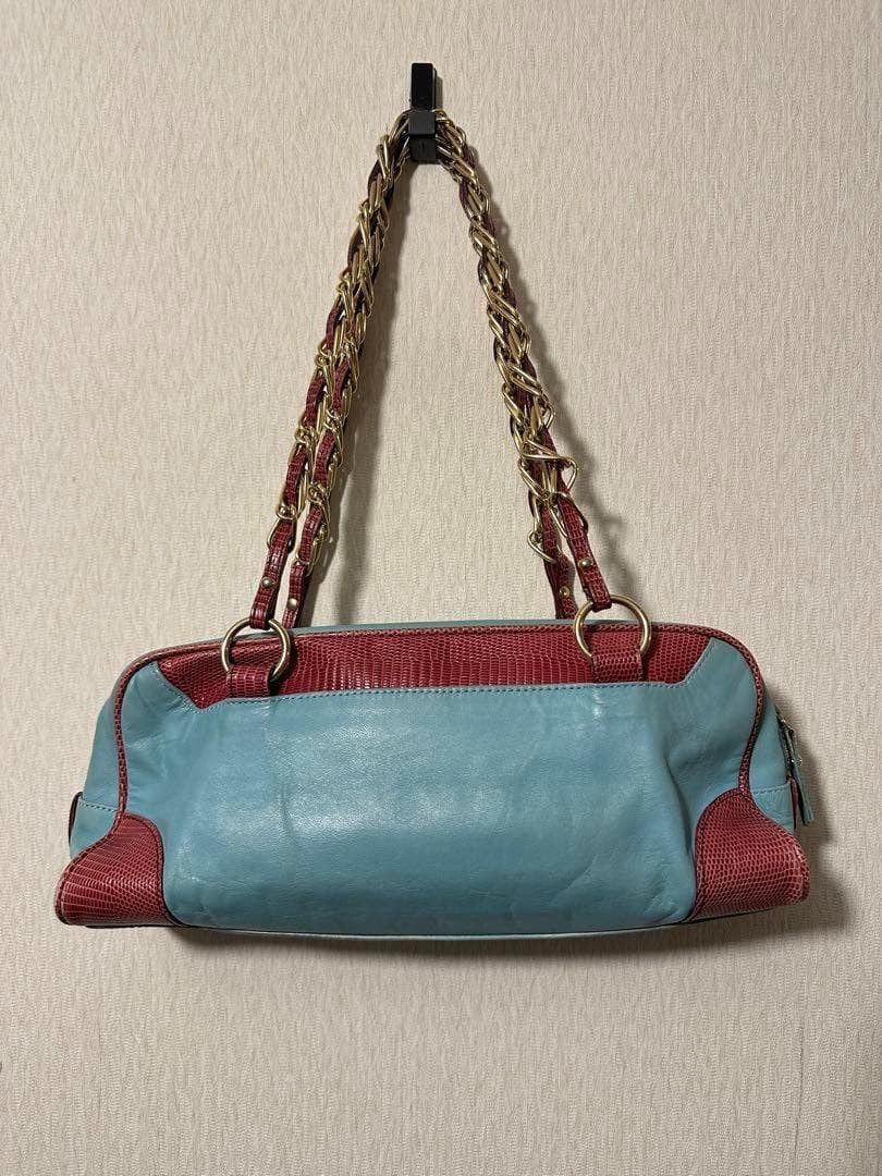 Dolce&Gabbana 00s Logo One Shoulder Bag Leather Blue Red Chain Strap Y2K Vintage image 6