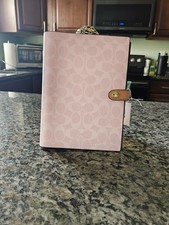 Coach Notebook Printed Coated Canvas Vachetta Leather CEA49 Gold/Powder Pink