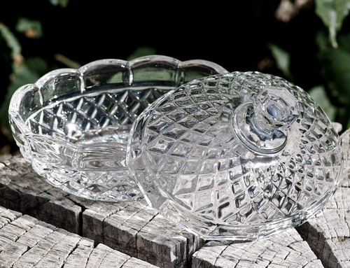 VINTAGE Zajecar Covered Crystal Oval Candy Dish 1980's Made in Yugoslavia - Picture 2 of 7