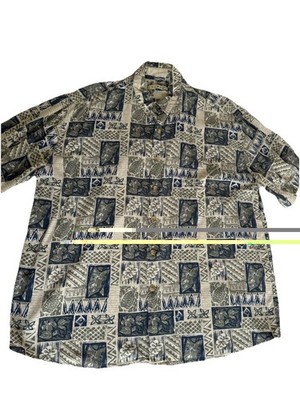 Summa 100% Silk Vintage Hawaiian Tropical Vacation Shirt Cream, Blue & Green -XL
