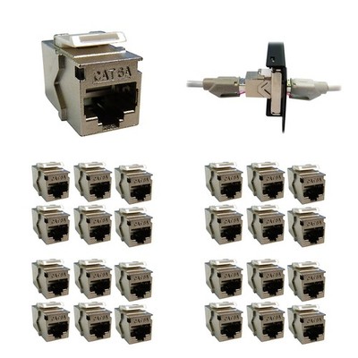24x Keystone Verbinder Adapter Kupplung Cat6A 2xRJ45 Buchse 1:1 geschirmt Metall