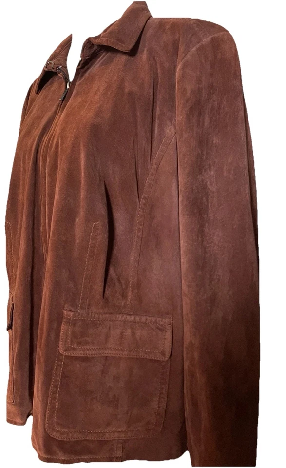 Chaqueta de Cuero Gamuza Años 90 Liz Claiborne Mujer 2X Botones Marrón Rústico Clásico Foto 2 de 4