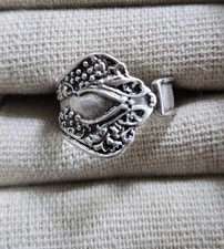 Spoon Ring Grapes Patterned Adjustable Ring Antique Silver Plated Brass Size 7