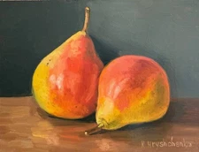 Original Oil Painting Fruit Two Ripe Pears, still life, Art Food 6X8 inch