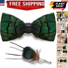 Feather Bow Ties for Men Handmade Pre Tied Bow Tie and Brooch Sets with Gift ...
