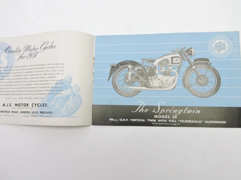 Folleto de concesionario AJS 1951 modelo 20 16M 18S 16MS 7R Road Race 18CS 16MCS B13741 Foto 2 de 4