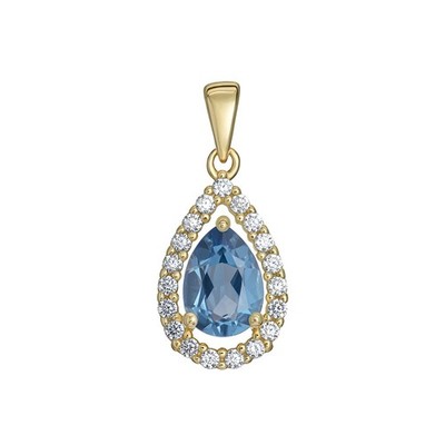 Träne natürlicher Blautopas 9 kt Gelbgold Anhänger gepunzt alle Kettenlängen