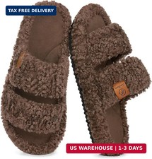 EverFoams Womens Fuzzy Open-toe Slippers Soft Comfy Memory Foam Indoor House Sho