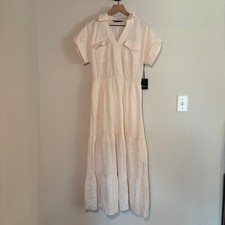 Simply Vera Vera Wang Maxi Dress Tiered Shirt Dress Small Linen Blend White Boho