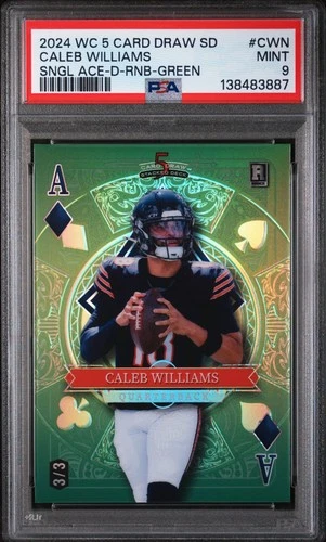 Caleb Williams /3 PSA 9 Mint 2024 WC 5 Card Draw SD Ace of Diamonds Green 3/3