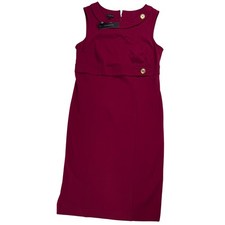 Talbots Womens Burgundy Ponte Sheath Dress Gold Button Accent Size 6 NWT
