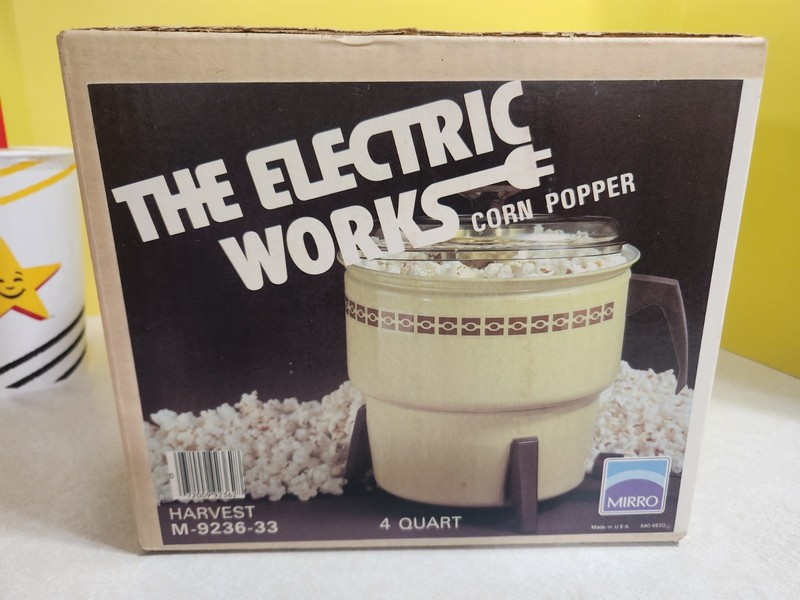 70's RARE NOS SEALED BOX Mirro Electric Corn Popper Harvest Gold Color 