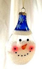 5" Snowman Head Globe w Fake Snow Inside Hanging Xmas Tree Ornament