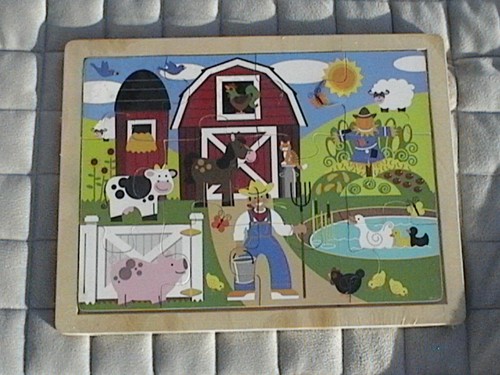 Wooden Child's 12 piece Farm Puzzle. Farmer. Barn. Silo. Scarecrow. 11.5"x8.5"