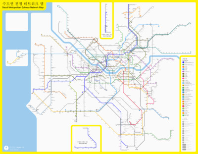 Seoul Metropolitan Subway Metro Rail Railroad Korea Map Poster Art Print