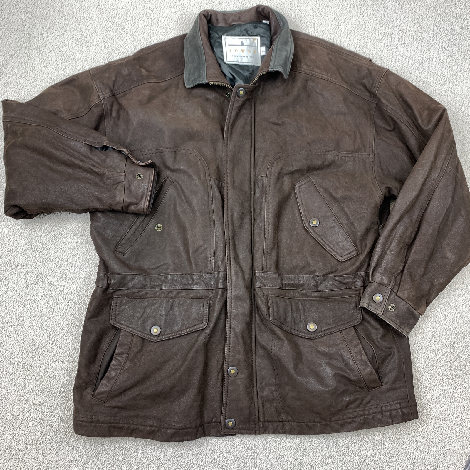 Vintage Towne London Fog Brown Leather Jacket for Men in Size Large Premium Retro Style