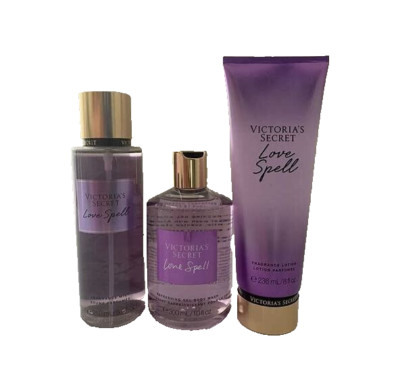 VICTORIA'S SECRET LOVE SPELL FRAGRANCE MIST & LOTION & BODY WASH NEW LOT SET
