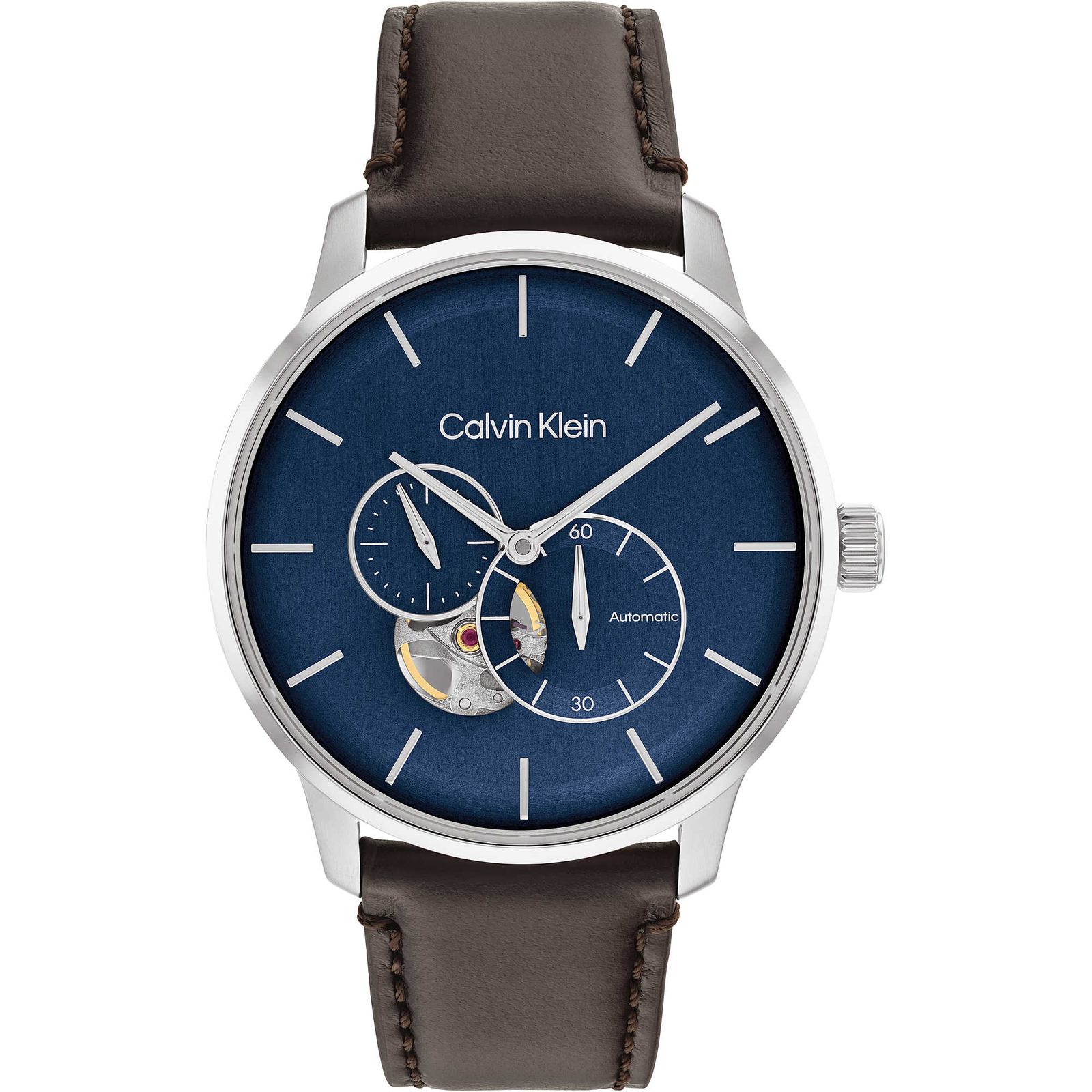 Orologio Automatico Uomo CK CALVIN KLEIN TIMELESS 25200075 Pelle Marrone Blu