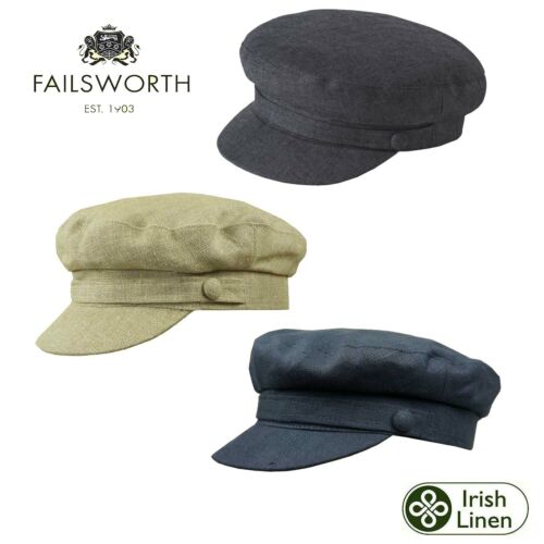 Failsworth Irlandzka lniana bretońska czapka mariner lenon czapka naturalna granatowa szybka wysyłka - Zdjęcie 1 z 6