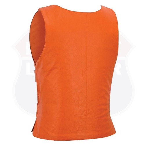 Women Orange Bullet Proof style Leather Motorcycle Vest biker Club Tactical Vest - Picture 4 of 9