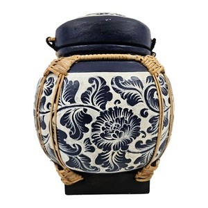 Vintage Wooden Rice Barrel Bucket Ginger Jar Tai Oriental Chinoiserie Asian