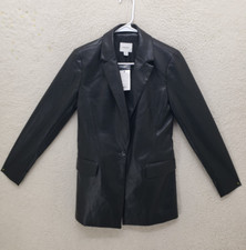 Nine West Women Jacket Extra Small Black 100% Polyester Single Breasted Blazer