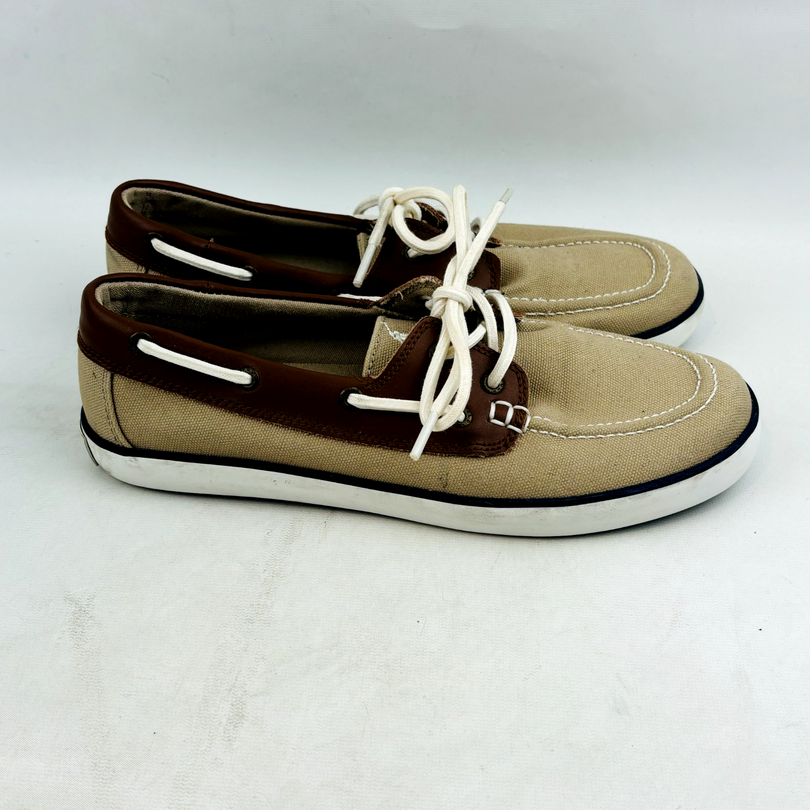 Polo Ralph Lauren Sander scarpa da barca ragazzo 7 tela marrone Oxford ricamata pony