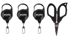 Booms Fishing Zinger Retractable Tether 3pcs Black + Fishing Pliers Scissors LOT