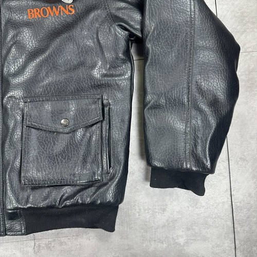 vintage clevland browns leather bomber flight jacket mens large black nfl - Picture 3 of 16